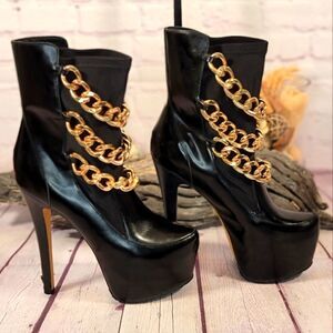 Z Gold Black ZiGi Girl Chained Platform Stiletto Sock Boots